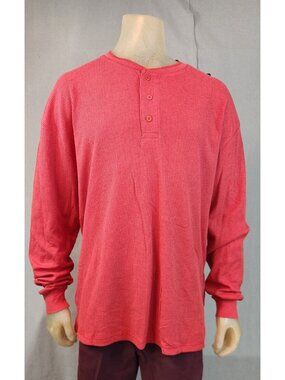 Seven Apparel Essentials XL XLARGE Red Waffle Long Sleeve Henley Shirt Top NEW
